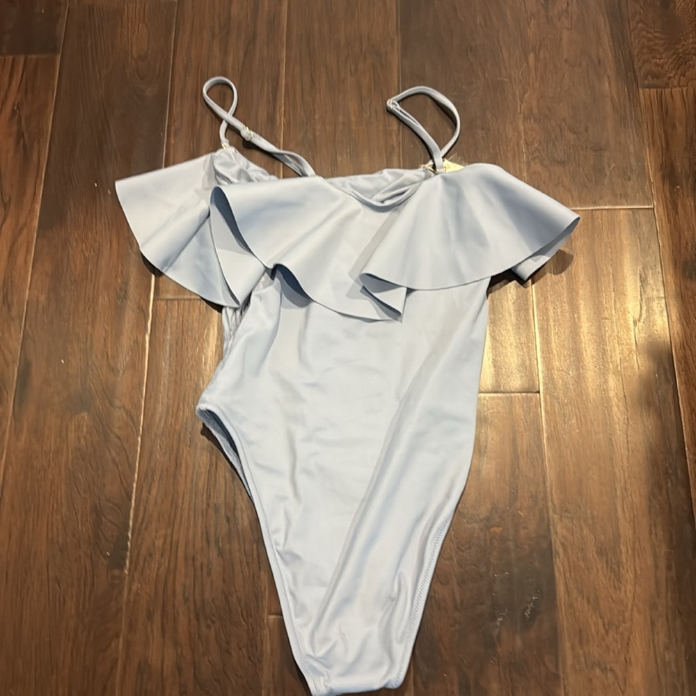 Cleobella Light Blue Ruffled One-Piece Swimsuit small.